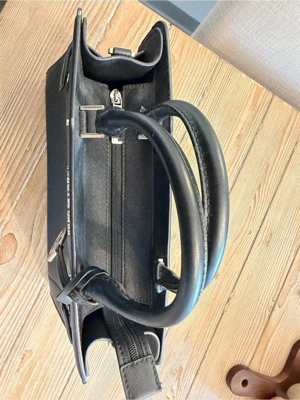 Michael Kors Black Leather Top-Handle Satchel with Silver Hardware